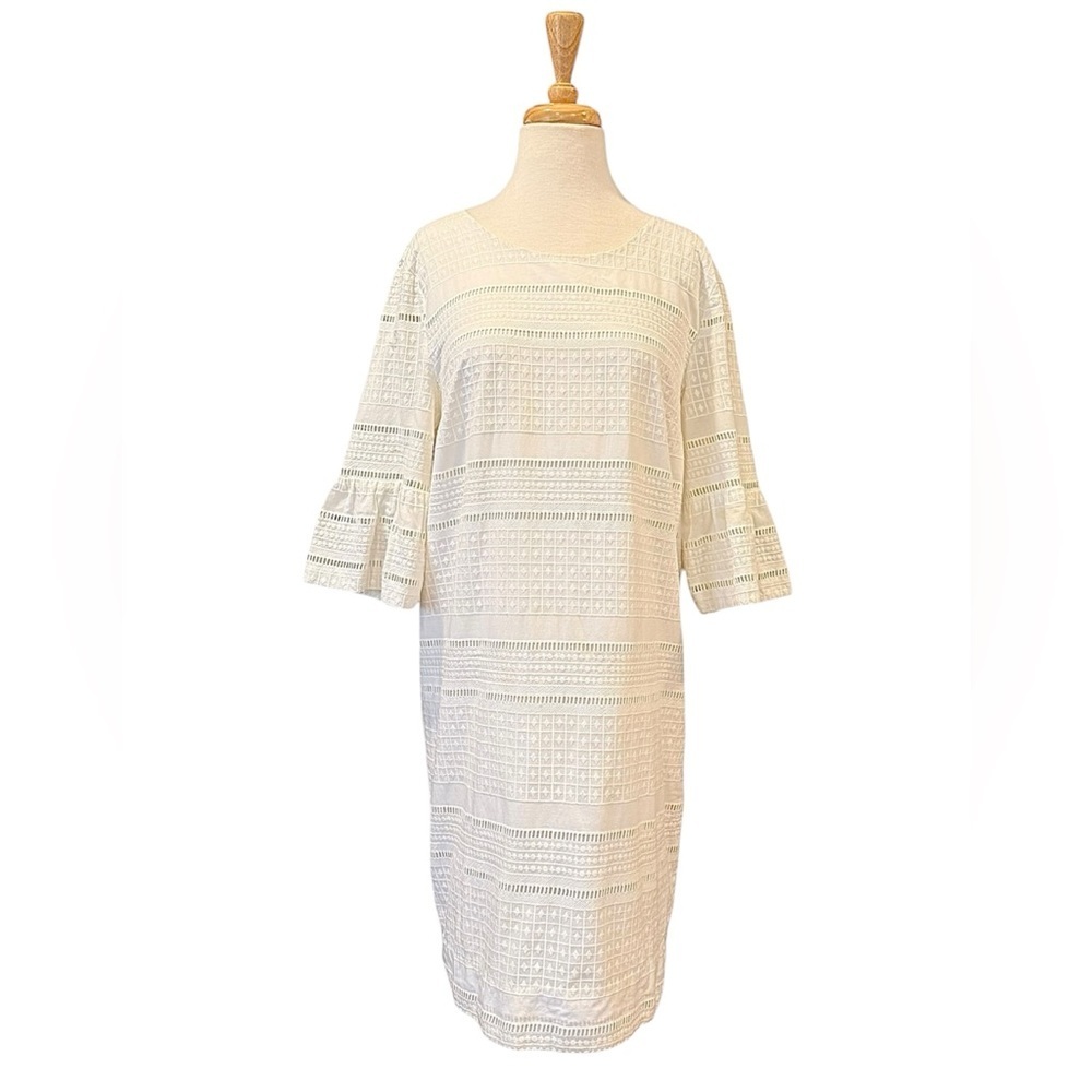 J. Crew White Eyelet Embroidered 100% Cotton Flutter Sleeve Shift Mini Size 10 - Picture 2 of 10